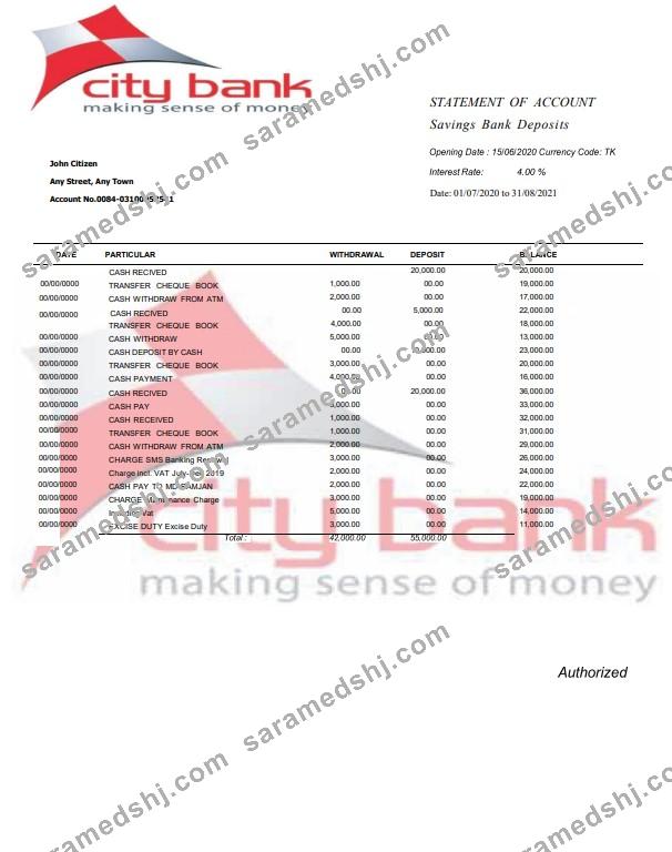USA City Bank statement Word and PDF template
